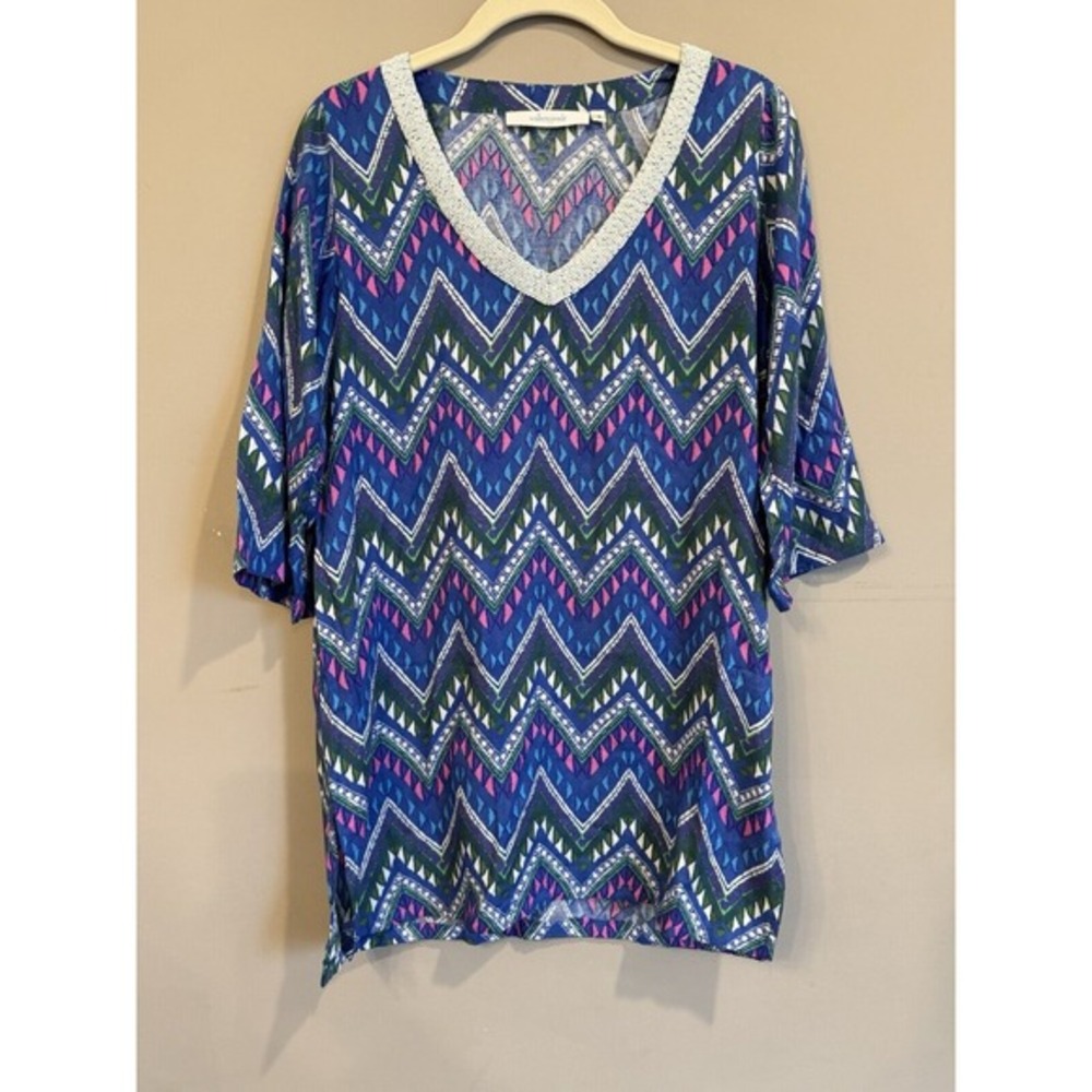Walker And Wade Blue Colorful Dress Beaded Collar‎ Small Beach Vacation